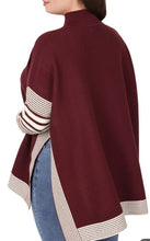 Load image into Gallery viewer, Plus Contrast Stripe Mock Neck Sweater-Burgundy