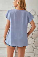 Load image into Gallery viewer, Ruched V-Neck Flounce Sleeve Blouse
