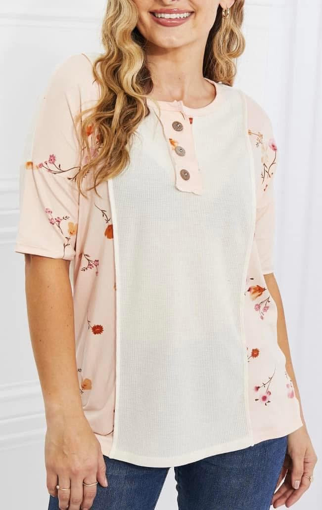 Cream/Floral Colorblock Top