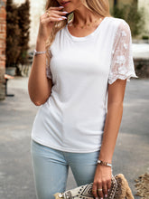 Load image into Gallery viewer, Lace Detail Round Neck Short Sleeve T-Shirt

