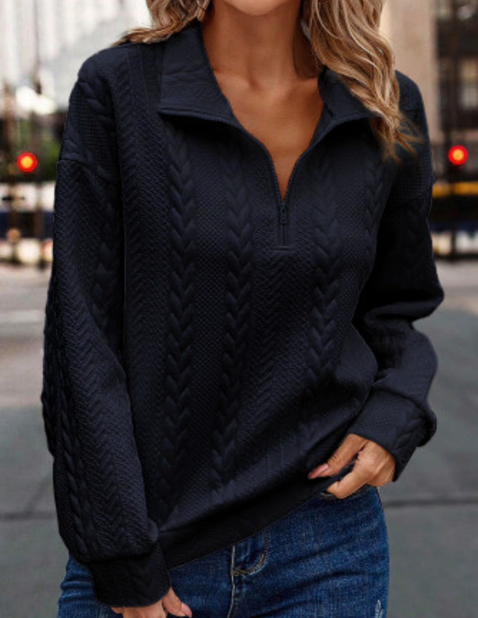 Black/Blue Textured 1/4 Zip Sweatshirt