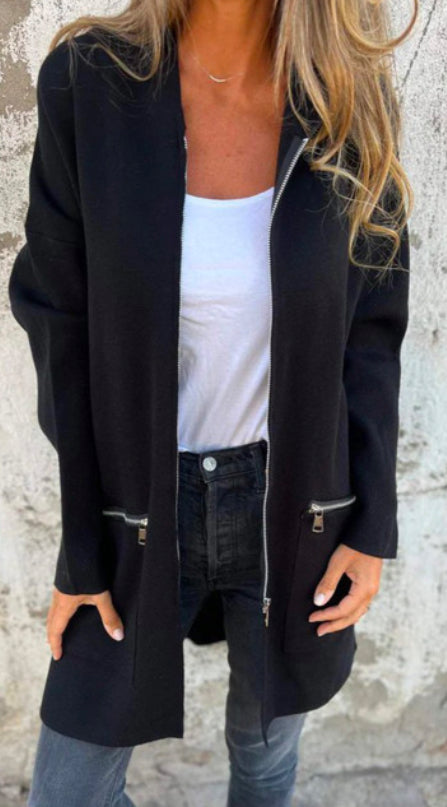 Black Casual Hooded Jacket