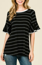 Load image into Gallery viewer, Black/White Striped Bell Sleeve Top
