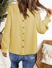 Load image into Gallery viewer, Yellow Button Back Lace &amp; Swiss Dot Blouse
