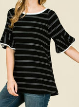 Load image into Gallery viewer, Black/White Striped Bell Sleeve Top
