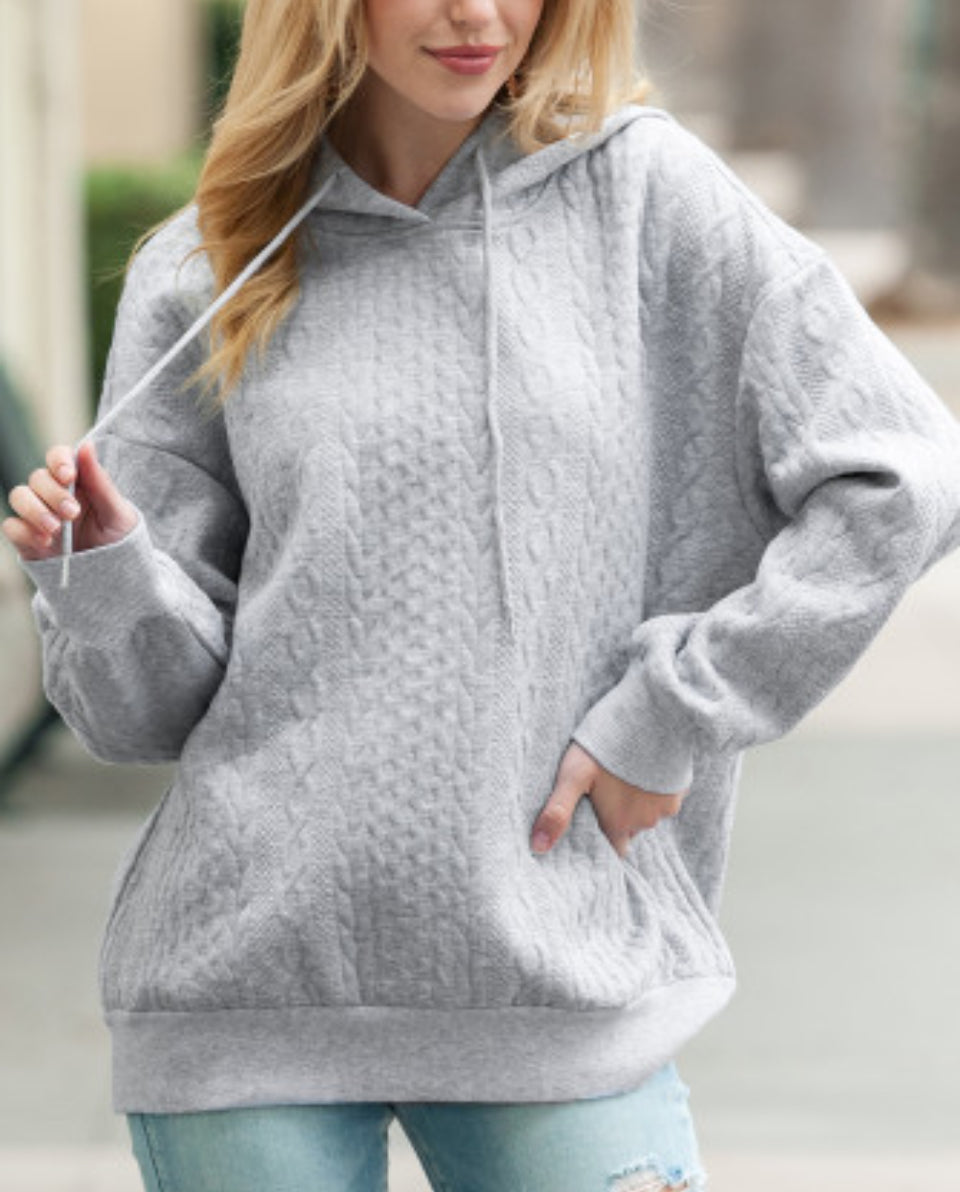 Grey Cable Textured Hoodie