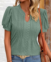 Load image into Gallery viewer, Green Eyelet V-Neck Top
