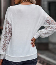 Load image into Gallery viewer, White Lace Sleeve Ribbed V-Neck
