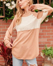 Load image into Gallery viewer, Tan/Cream Mixed Fabric Button Detail Top
