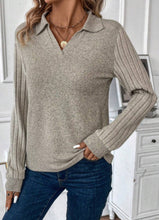 Load image into Gallery viewer, Smoke Grey Ribbed Sleeve Collared V-Neck

