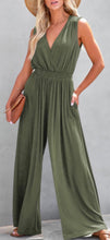 Load image into Gallery viewer, Olive V-Neck Pleated Wide Leg Jumpsuit
