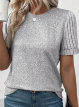 Load image into Gallery viewer, Grey Ribbed Sleeve Soft T-Shirt
