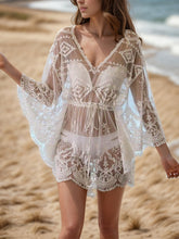 Load image into Gallery viewer, Lace V-Neck Three-Quarter Sleeve Cover Up
