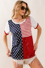 Load image into Gallery viewer, BiBi Star &amp; Stripes Round Neck Short Sleeve T-Shirt
