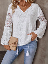 Load image into Gallery viewer, Lace Tie Neck Long Sleeve Blouse
