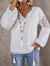 Load image into Gallery viewer, Lace Tie Neck Long Sleeve Blouse
