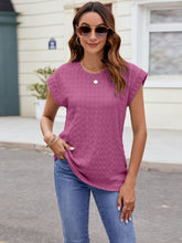 Load image into Gallery viewer, Textured Round Neck Cap Sleeve T-Shirt
