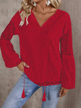 Load image into Gallery viewer, Lace Tie Neck Long Sleeve Blouse
