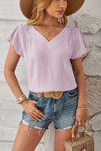 Load image into Gallery viewer, Ruched V-Neck Flounce Sleeve Blouse
