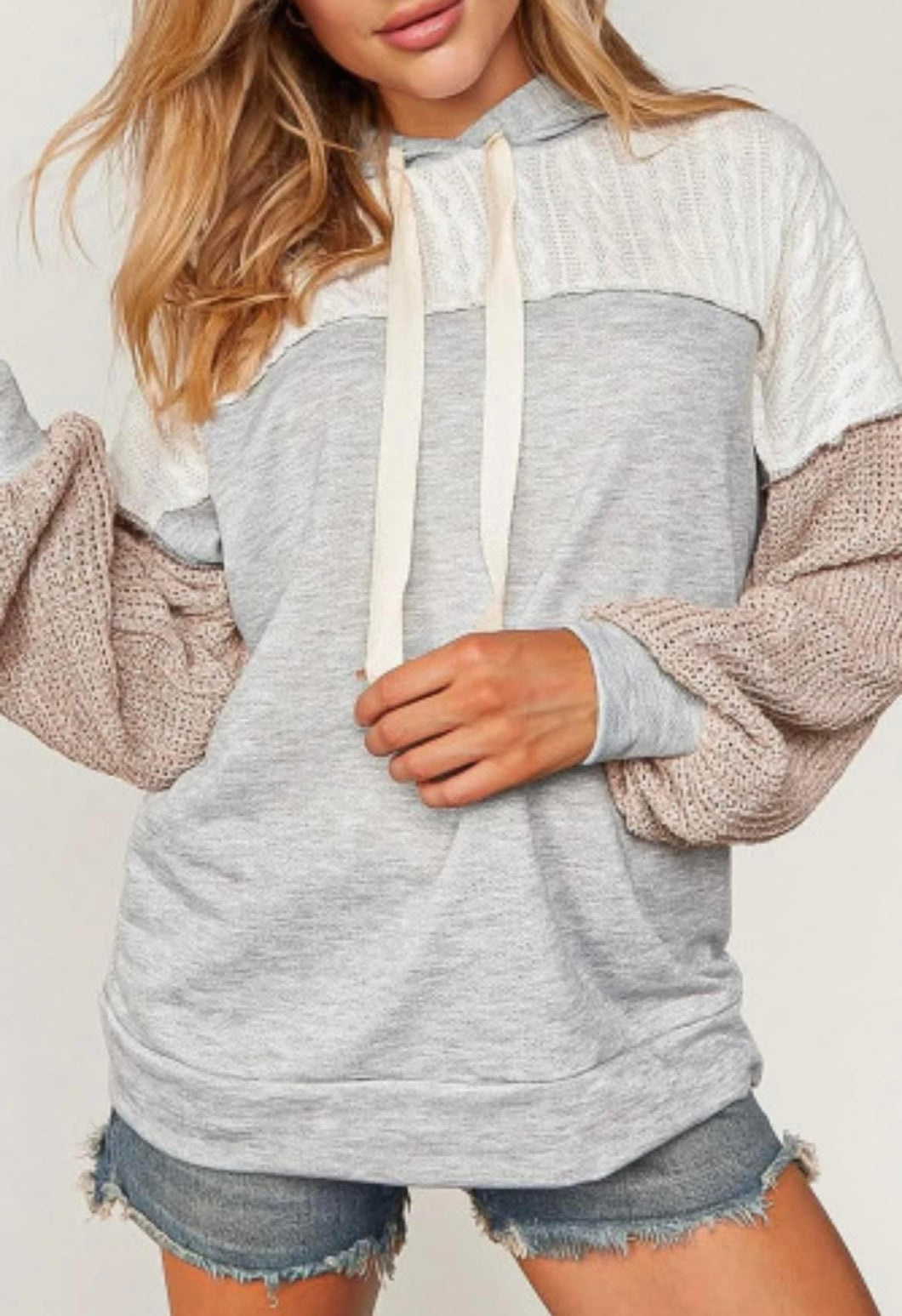 Neutral Color Block Exposed Seam Hoodie