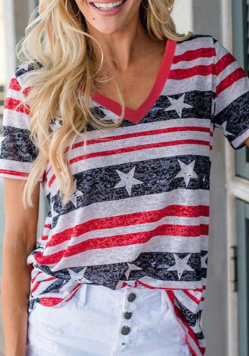 Stars and Stripes V-Neck Top