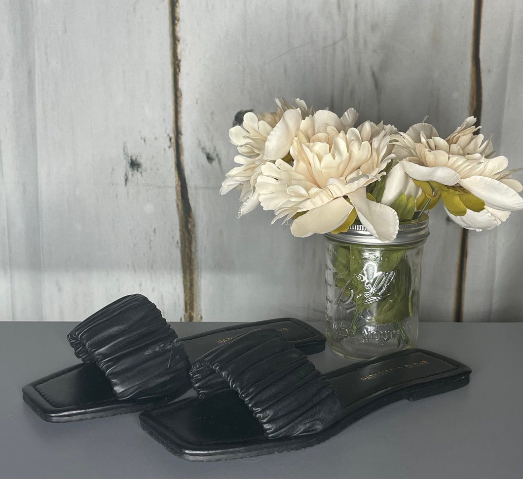 Black Wide Strap Flat Sandals