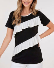 Load image into Gallery viewer, Black/White Ruffle Detail Top
