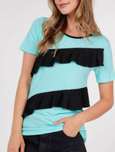 Load image into Gallery viewer, Mint/Black Ruffle Top
