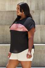 Load image into Gallery viewer, Sew In Love Shine Bright Center Mesh Sequin Top in Black/Mauve
