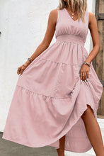 Load image into Gallery viewer, V-Neck Smocked Waist Sleeveless Tiered Dress
