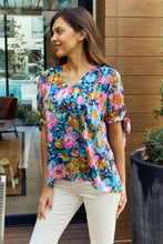Load image into Gallery viewer, Petal Dew Floral V-Neck Tie Detail Blouse
