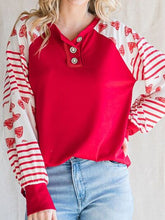 Load image into Gallery viewer, Heart Striped Quarter Button Long Sleeve T-Shirt
