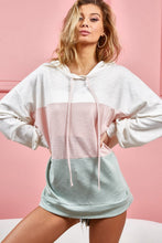 Load image into Gallery viewer, BiBi Drawstring Color Block Hooded Long Sleeve Top
