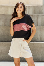Load image into Gallery viewer, Sew In Love Shine Bright Center Mesh Sequin Top in Black/Mauve
