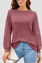Load image into Gallery viewer, Full Size Eyelet Round Neck Long Sleeve T-Shirt
