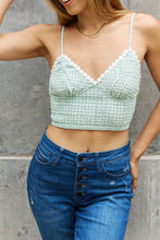 Load image into Gallery viewer, Leto Gingham Daisy Trim Smocked Bustier in Sage
