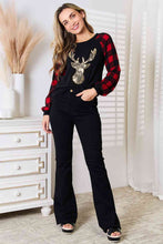 Load image into Gallery viewer, Heimish Sequin Reindeer Graphic Plaid Top
