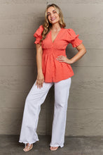 Load image into Gallery viewer, Culture Code Whimsical Wonders V-Neck Puff Sleeve Button Down Top
