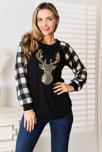 Load image into Gallery viewer, Heimish Sequin Reindeer Graphic Plaid Top
