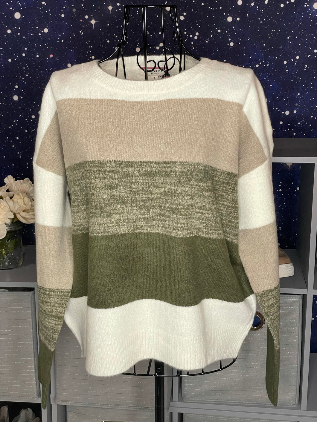 Olive/Tan/Cream Striped Sweater