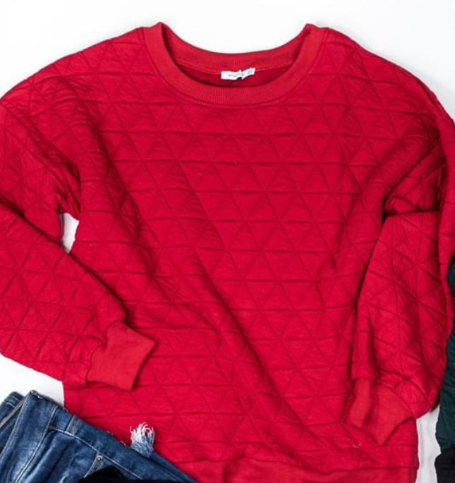 Red Quilted Crewneck Sweatshirt