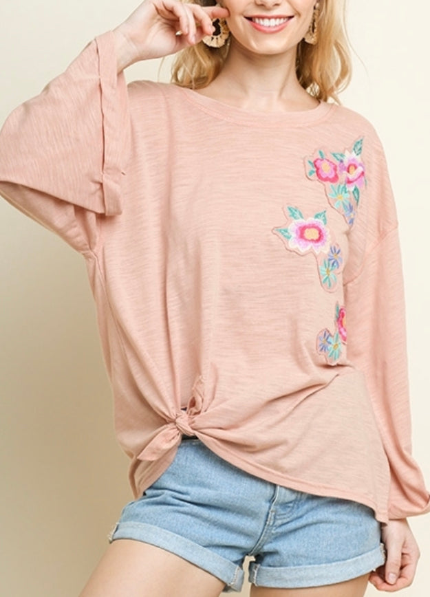 Blush Flowered Knot Top