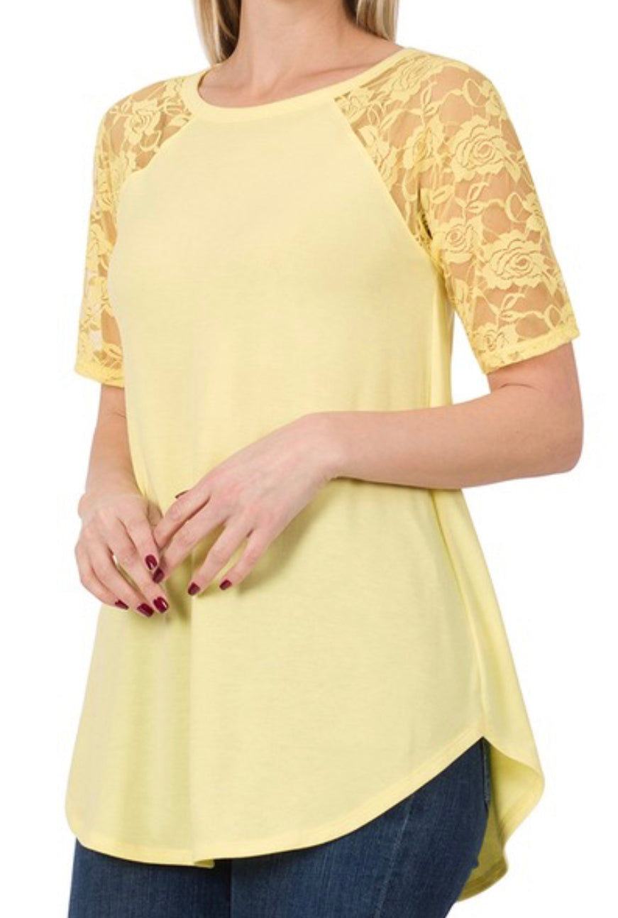 Yellow Lace Sleeve Top