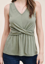 Load image into Gallery viewer, Sage V-Neck Twisted Wrap Waist Tank
