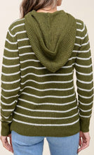 Load image into Gallery viewer, Olive Striped Waffle Knit Hooded Sweater
