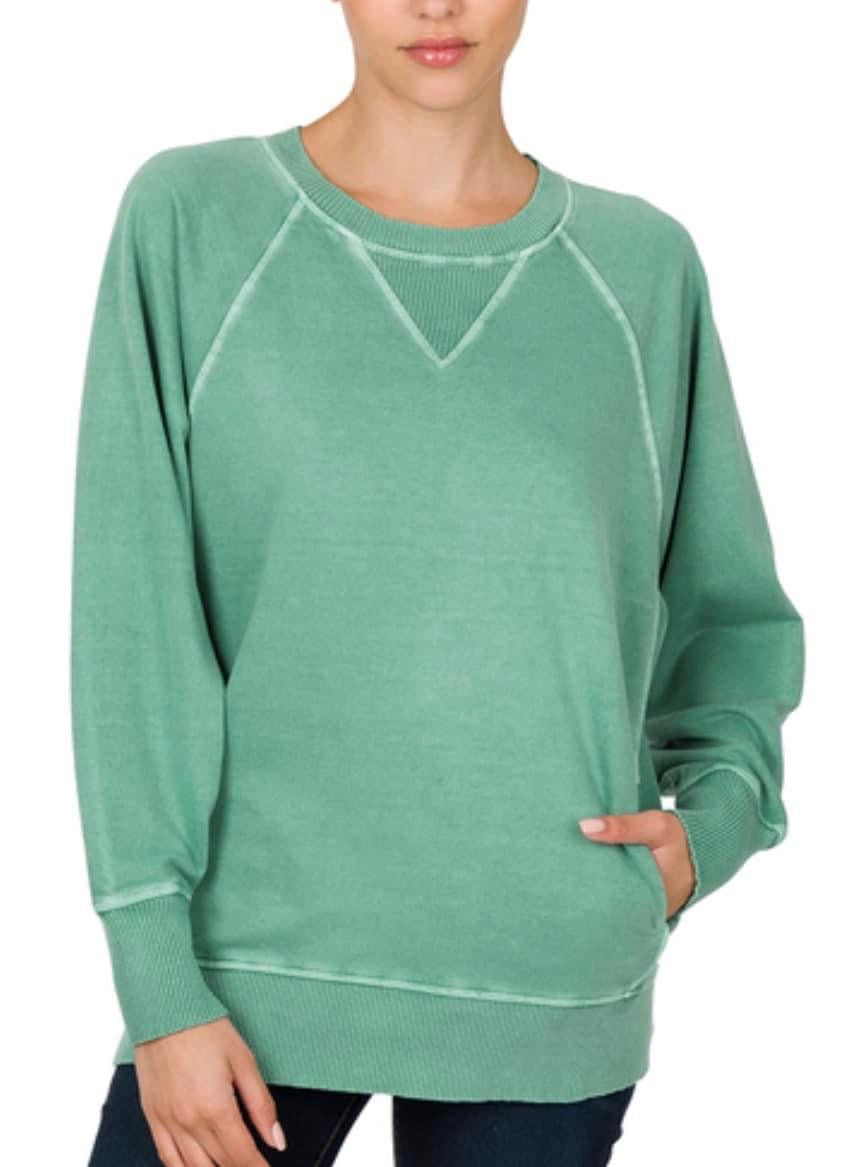 Plus - Green Pigment Dyed Crewneck Sweatshirt