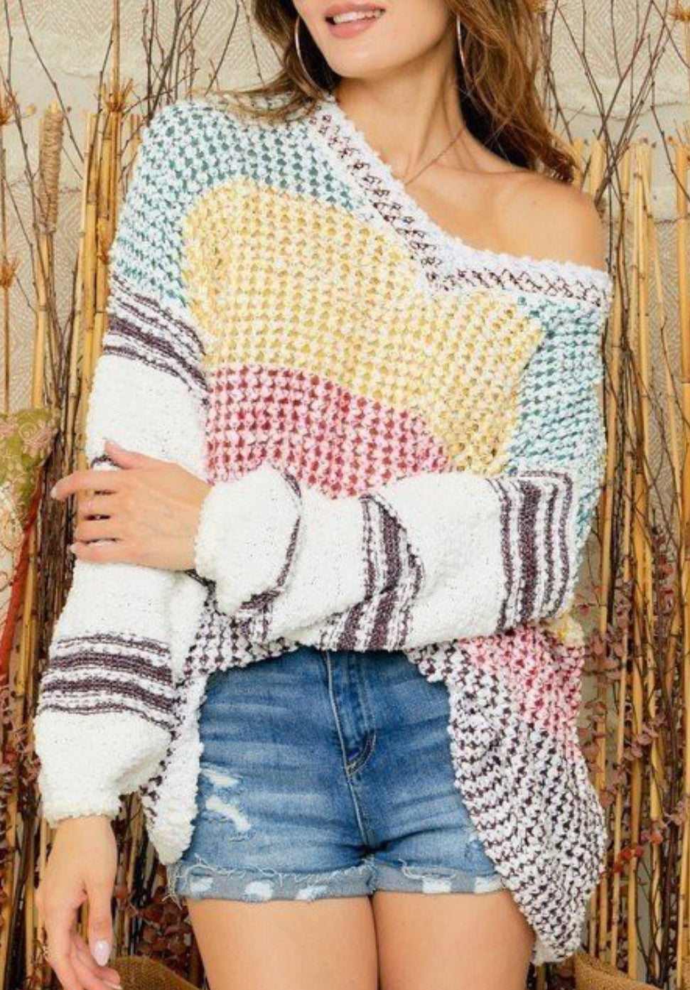 Multi Colored Wide Stripe Waffle Sweater