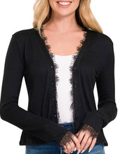 Load image into Gallery viewer, Lace Trim Ribbed Cardigan
