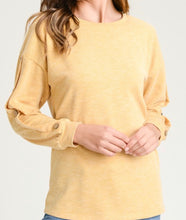 Load image into Gallery viewer, Mustard Ribbed Top with Button Sleeves
