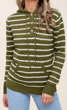 Load image into Gallery viewer, Olive Striped Waffle Knit Hooded Sweater
